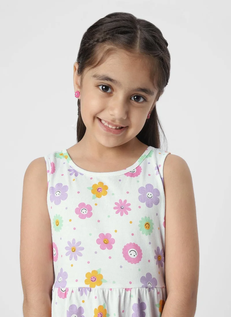 Nautinati  Girls' 100% Cotton All-over Floral & Polka Dot Print Fit & Flare Dress for Women | Best Price UAE